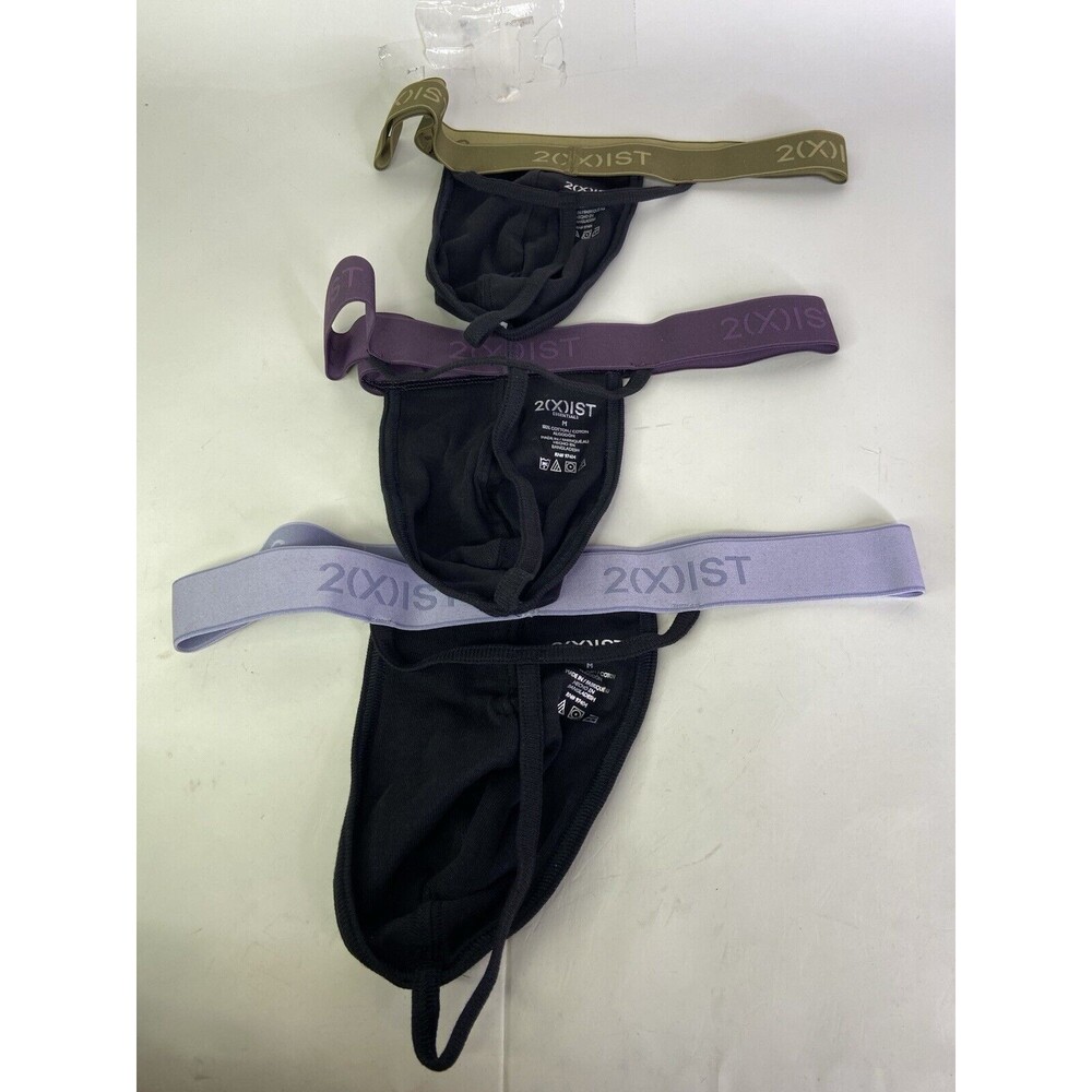2xist Y Back Thongs Underwear 3 Pack Multicolor Cotton Essential Mens Size M - Picture 2 of 6